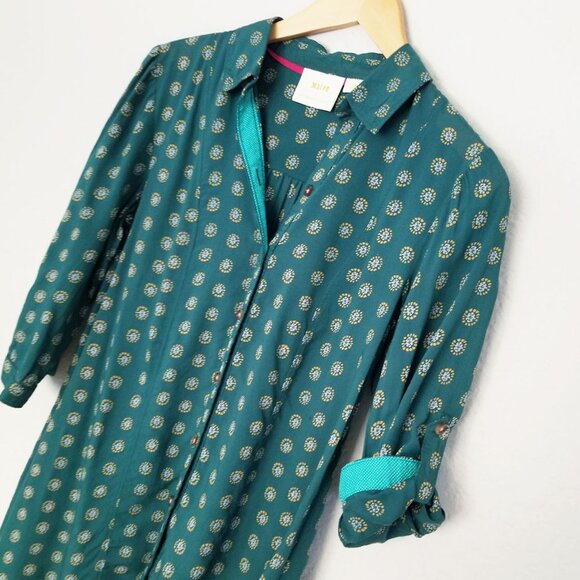 Maeve By Anthropologie Monika Button down Tunic Shirt Top XS Green Longline $128 - Picture 12 of 16